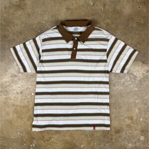 Vintage Levi’s‎ Polo Shirt Men’s Large Brown White Striped Y2K Made in Pakistan